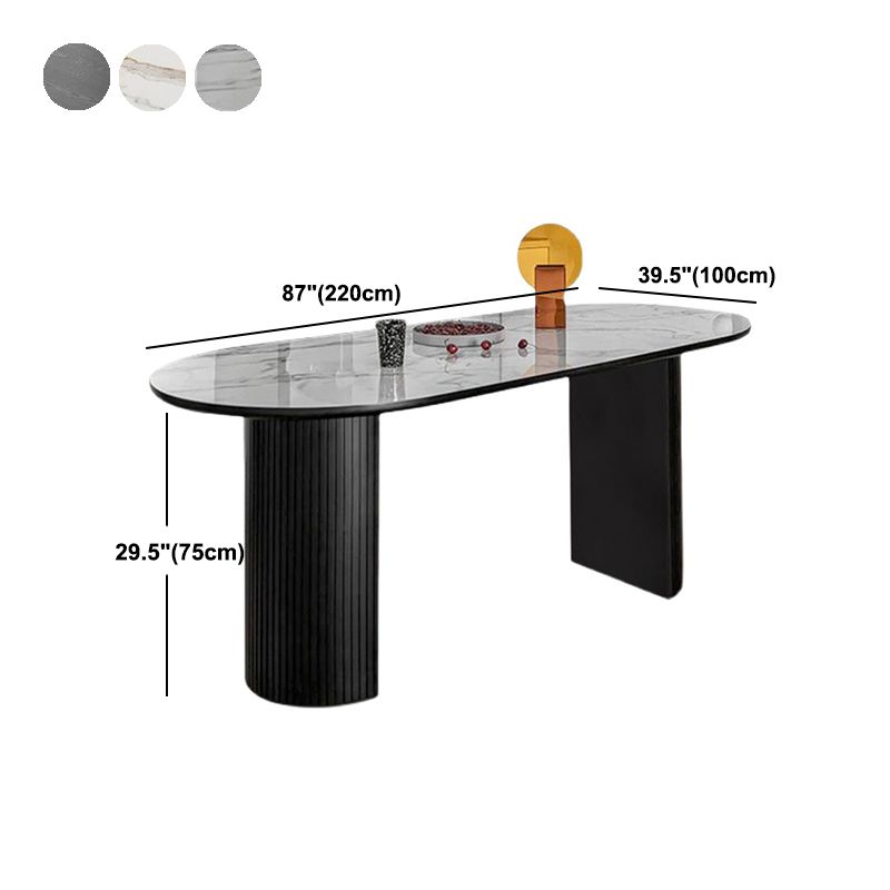 Stone Modern Oval Dining Table Matte Finish Double Pedestal Table for Home