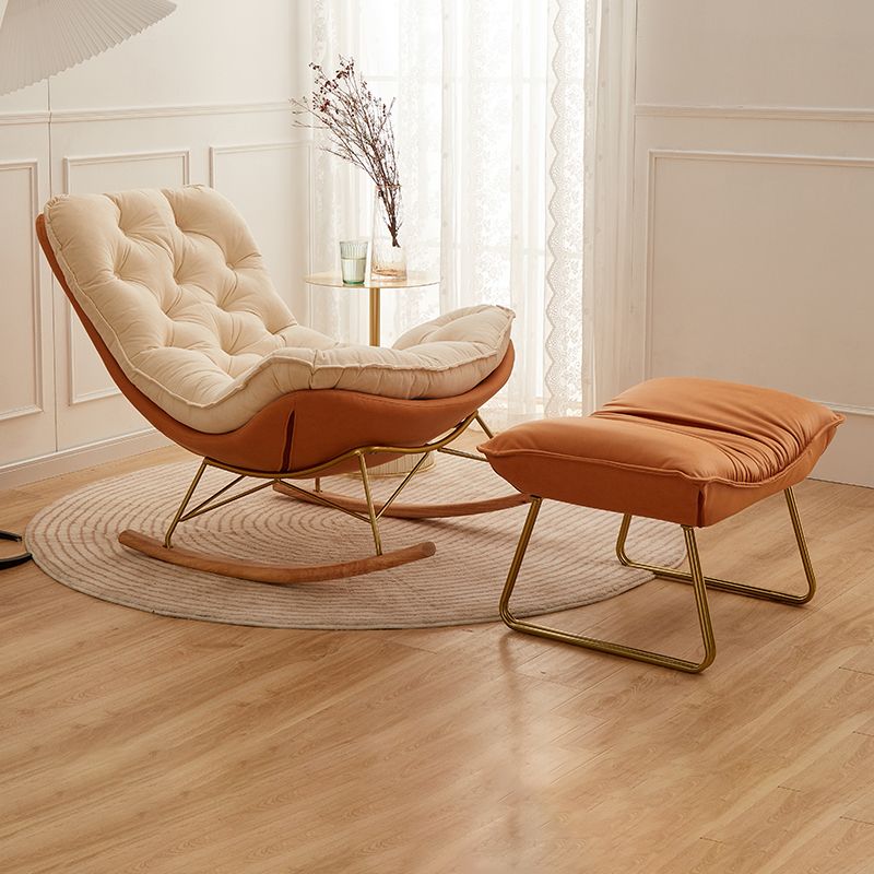 Glam Style Rocking Chair Upholstered Tufted Rocker Chair with Legs