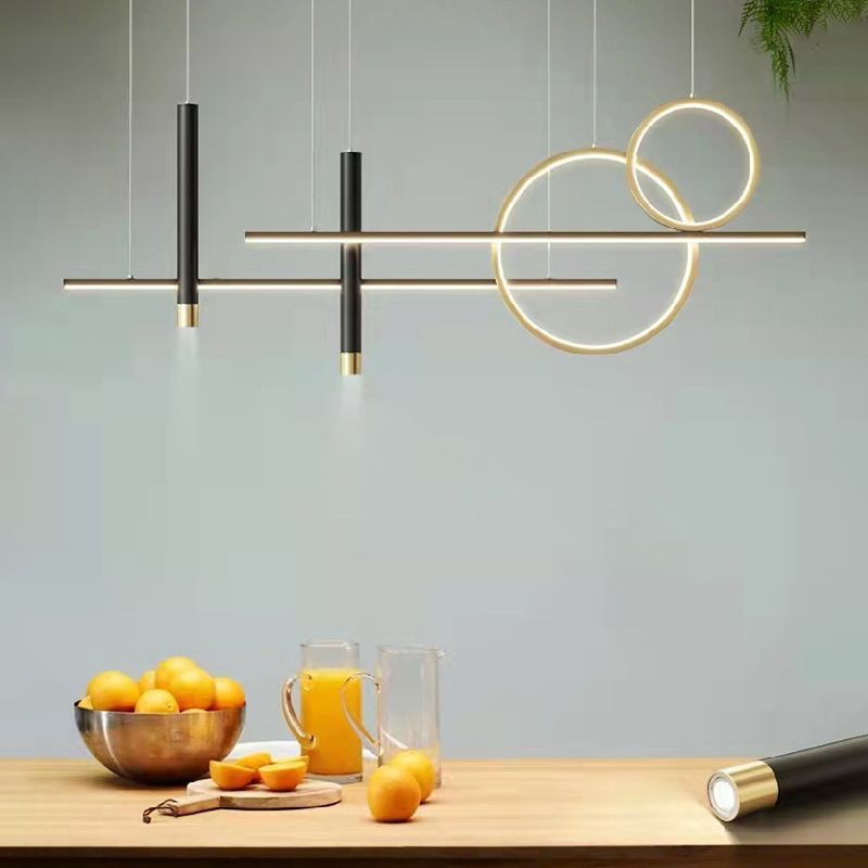 6-Light Contemporary Black/Golden Island Lighting LED Ceiling Light for Kitchen