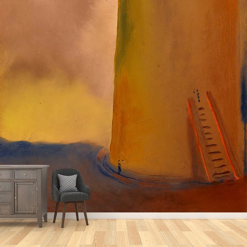 Surrealist Tower Wallpaper Mural for Living Room Personalized Wall Decor in Yellow