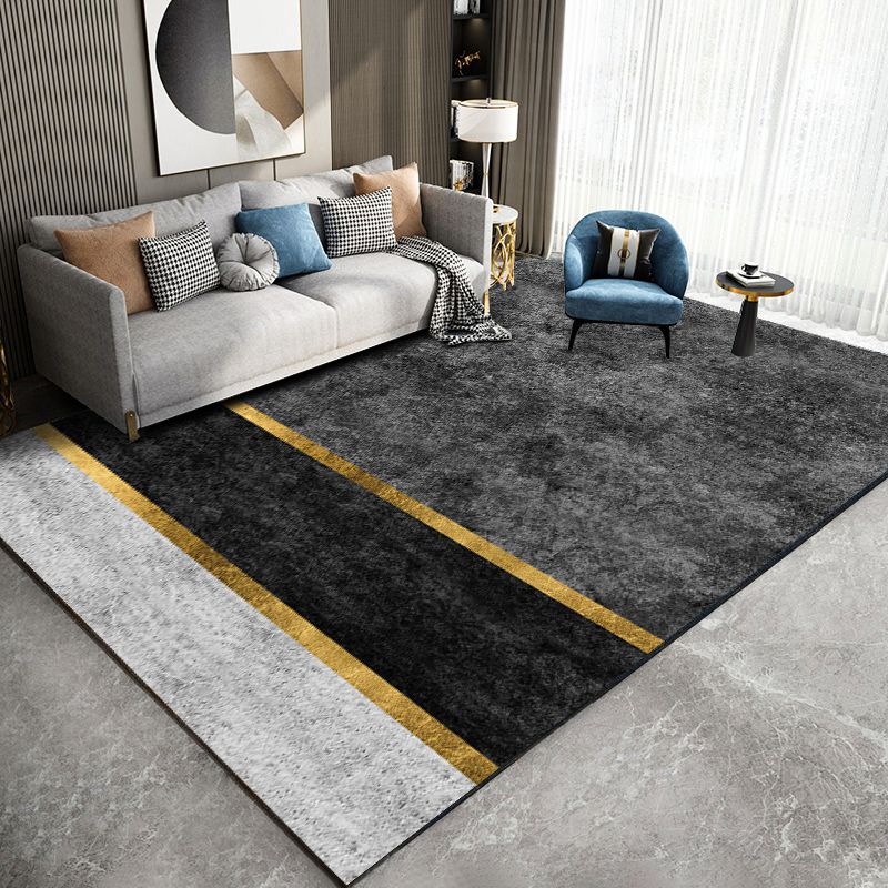 Grey Modern Rug Color Block Polyester Area Rug Stain Resistant Area Carpet for Drawinng Room