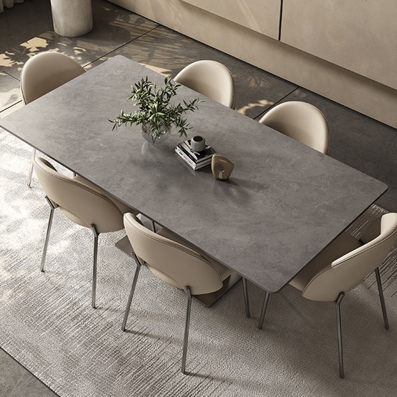 Industrial Sintered Stone Dining Table in Grey Rectangle Dining Table with Pedestal Base