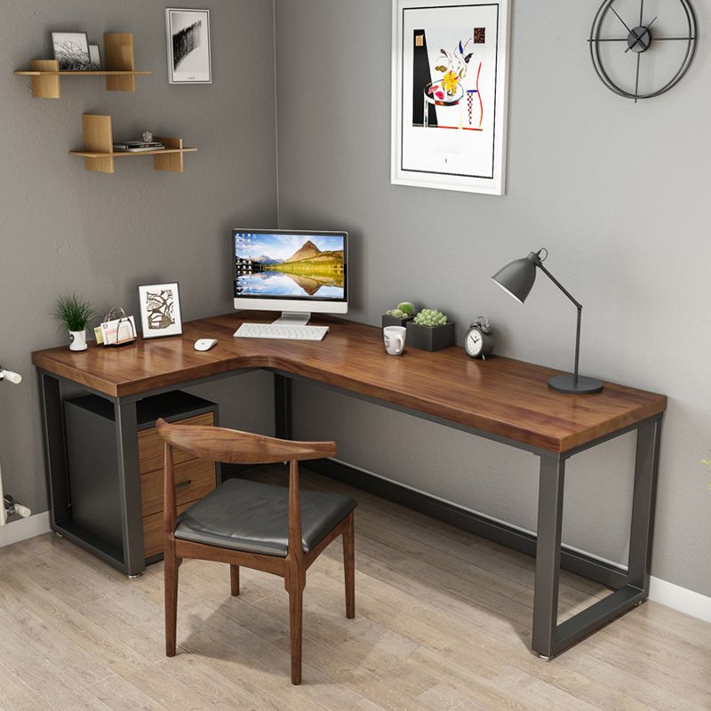 Solid Wood Home Working Table Industrial L-Shape Writing Table