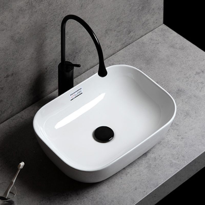 Contemporary Bathroom Sink Single Faucet Hole Solid Color Rectangular Vessel Sink