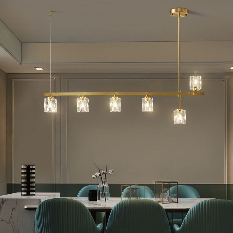 Post-Modern Hanging Light Crystal Island Light Fixture with Shade for Dining Table