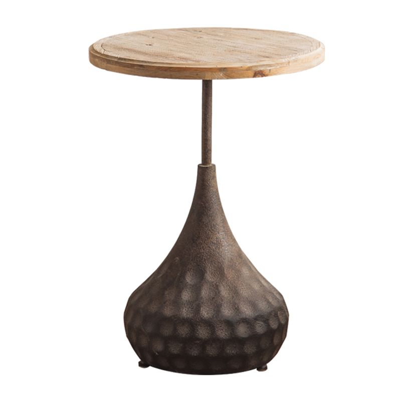 French Country Style Round Wood Top Side Table Iron Pedestal End Table