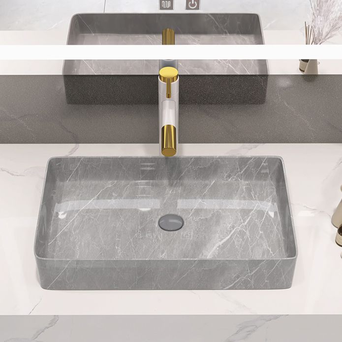 Modern Bathroom Sink Porcelain Rectangular Vessel Sink with Pop-Up Drain