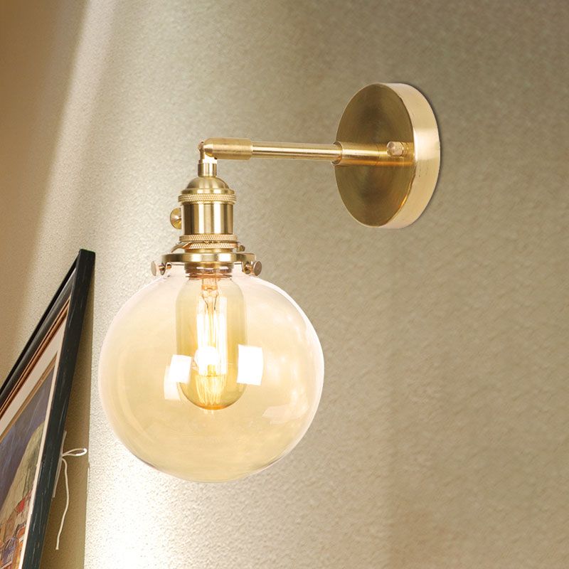 Retro Style Ball Wall Sconce Lighting Amber Glass 1 Light Wall Light Fixture Outdoor