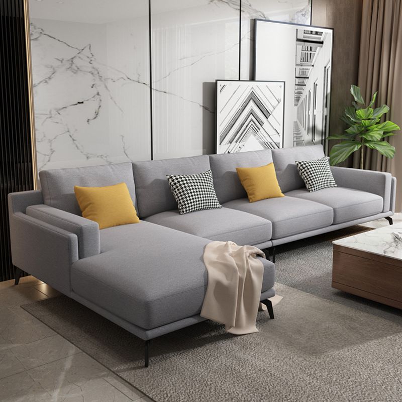 L-shape 4-seater Fabric Sectional Slipcovered Square Arm Sectional