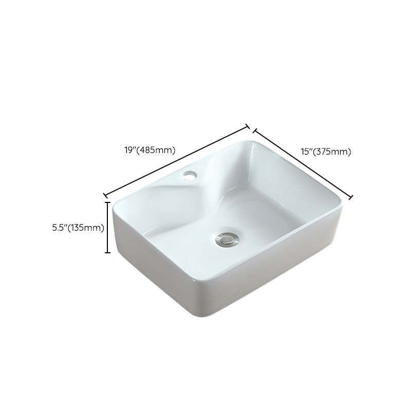 Modern Bathroom Sink Porcelain Rectangular Vessel with Pop-Up Drain