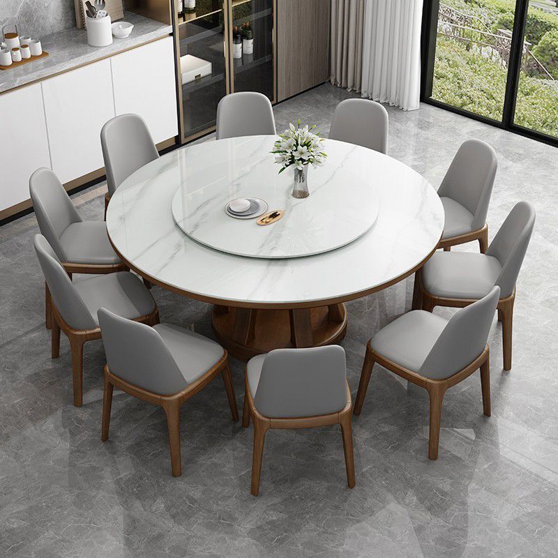 Sintered Stone Dining Table Round Dinner Table with Rubberwood Base for Dining Room