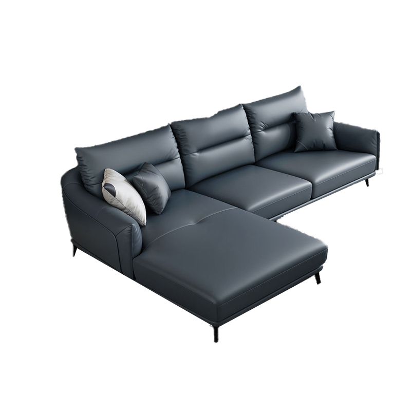 34.64 " H Blue Faux Leather Square Arm Sofa & Chaise for Living Room