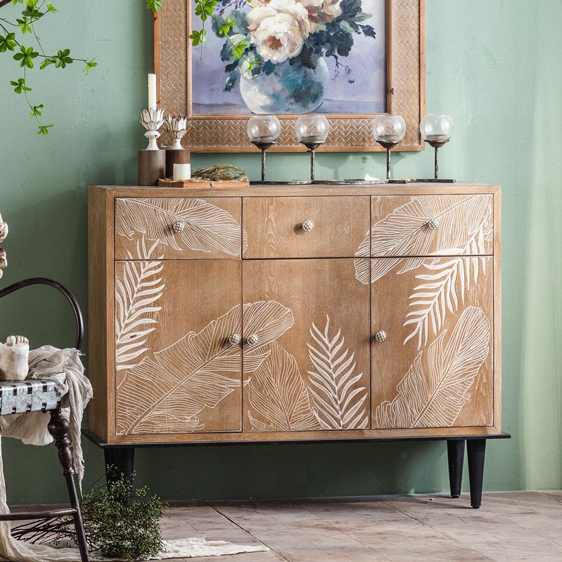Solid Wood Side Cabinet Stain Resistant Distressed Wood Accent Cabinet
