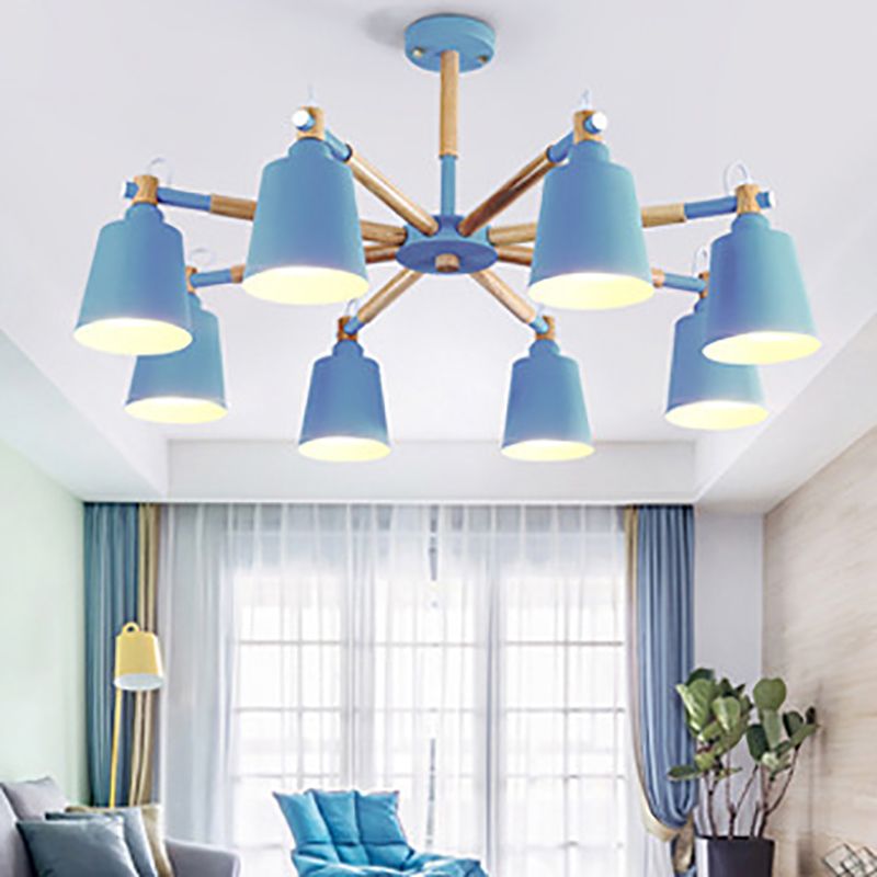 Nordic Colorful Chandelier Metal Wood Pendant Lighting Fixtures for Living Room
