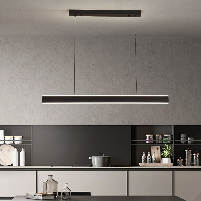 Linear Black Pendant Lighting Modern Metal Island Lighting for Dining Room