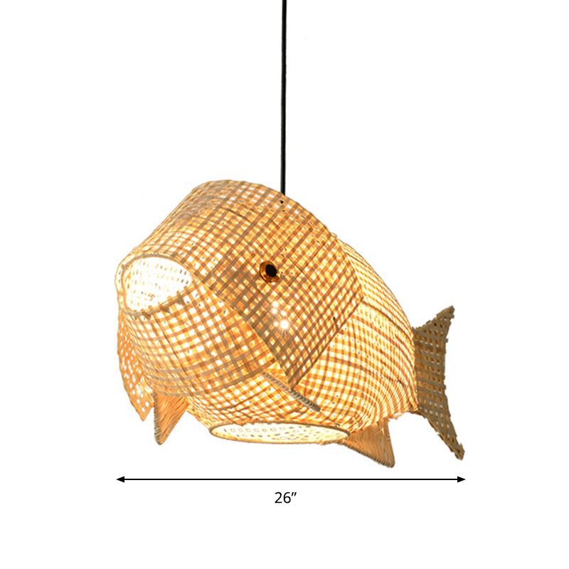 Beige Fish Shaped Suspension Pendant Modern 1 Light Bamboo Ceiling Light for Restaurant