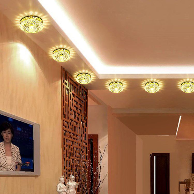 Floral Shape Crystal Flush Mount Round Flushmount Ceiling Fixture