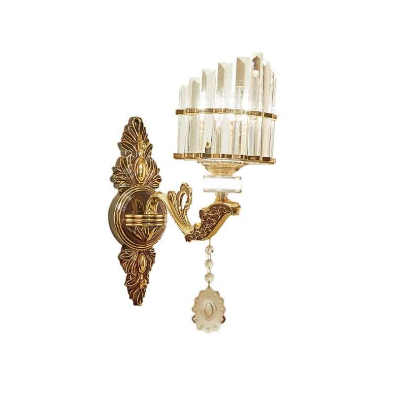 Crystal Block Gold Wall Mount Light Arc 1/2-Light Modernism Sconce Lamp Fixture for Corner
