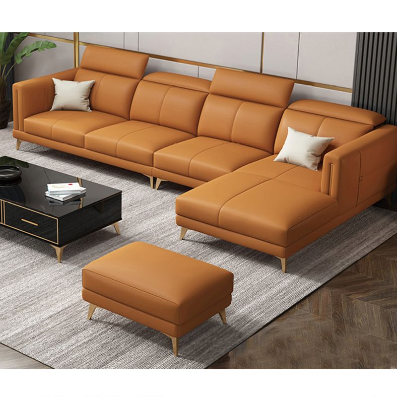 Genuine Leather Track Arm Sectional Sofa 36.22"High Cushion Back Sofa