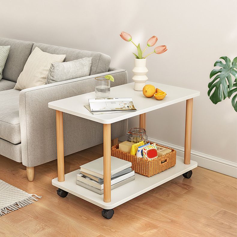 Scandinavian Wood 4 Legs Side Table Natural/White End Table with Casters