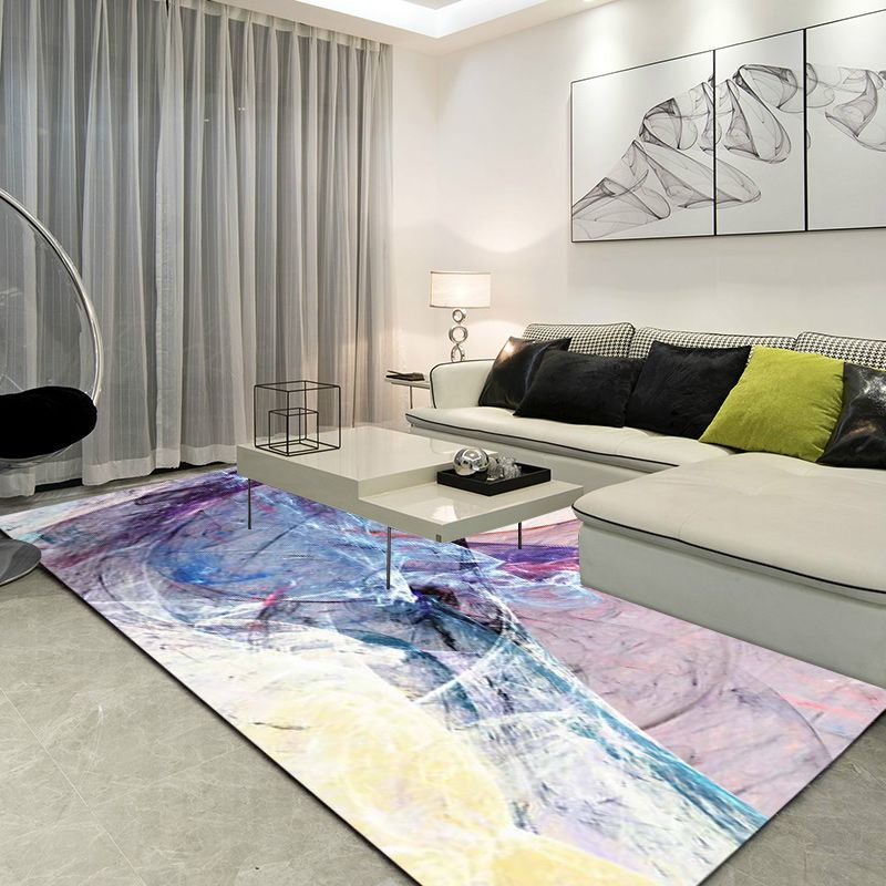 Funky Abstract Rug Purple Simple Rug Polyester Washable Non-Slip Backing Area Rug for Bedroom