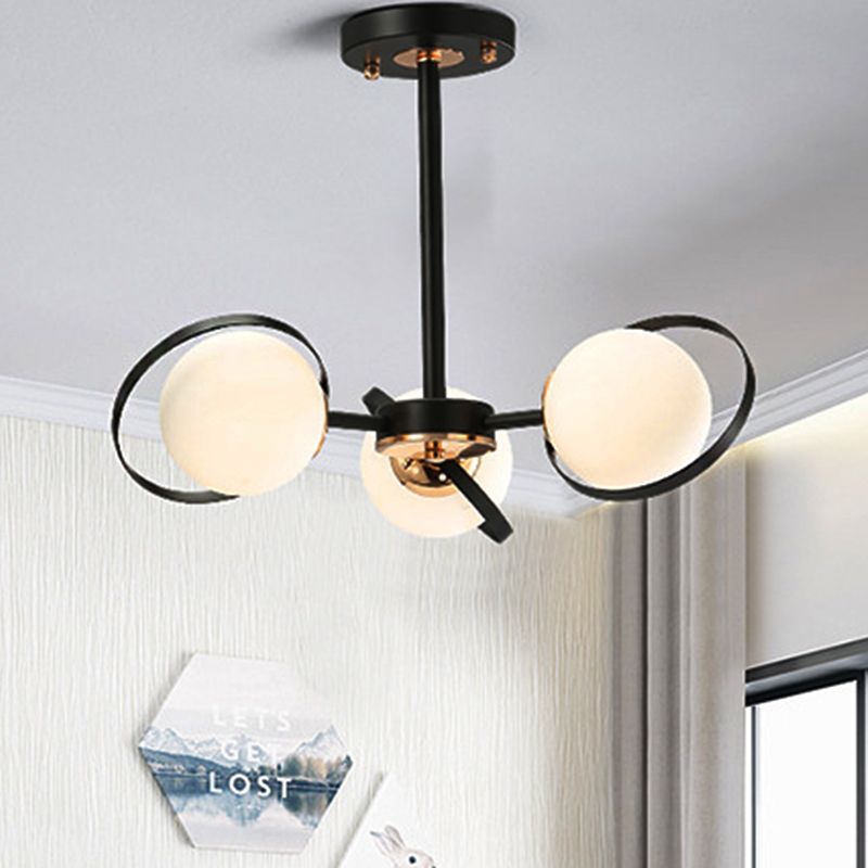 Ball White White Glass Lampadario illuminazione con design radiale Modernista 3/6 Luci Black Black Appedfiling Lamplegh