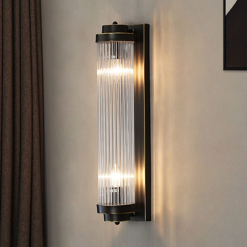 Half Cylinder Shade 2 Lights Wall Sconce Modern Style Crystal Wall Mount Light Fixture