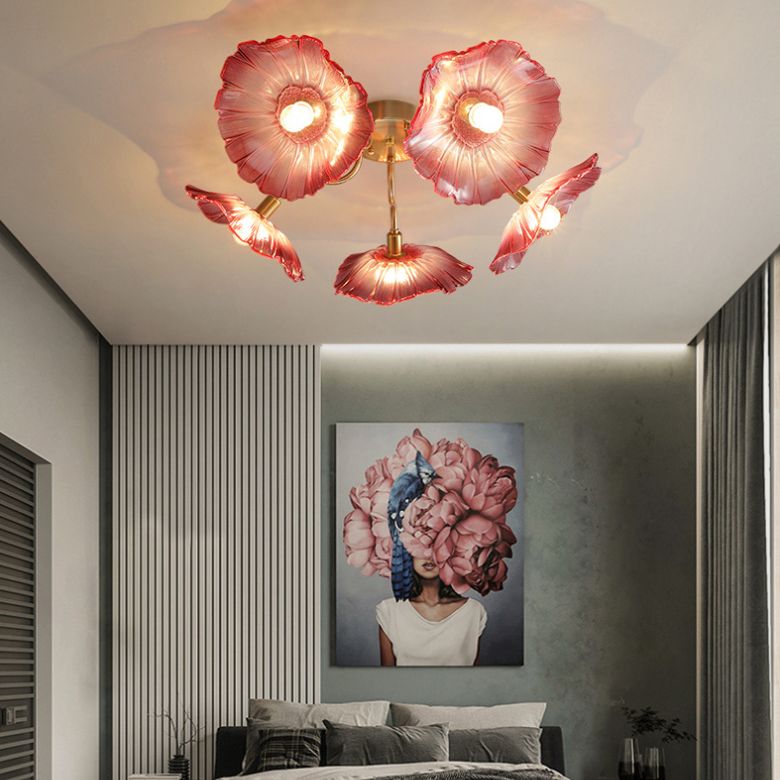 Blume Semi Flush Mount Leuchte moderne Glasdeckleuchten für Wohnzimmer