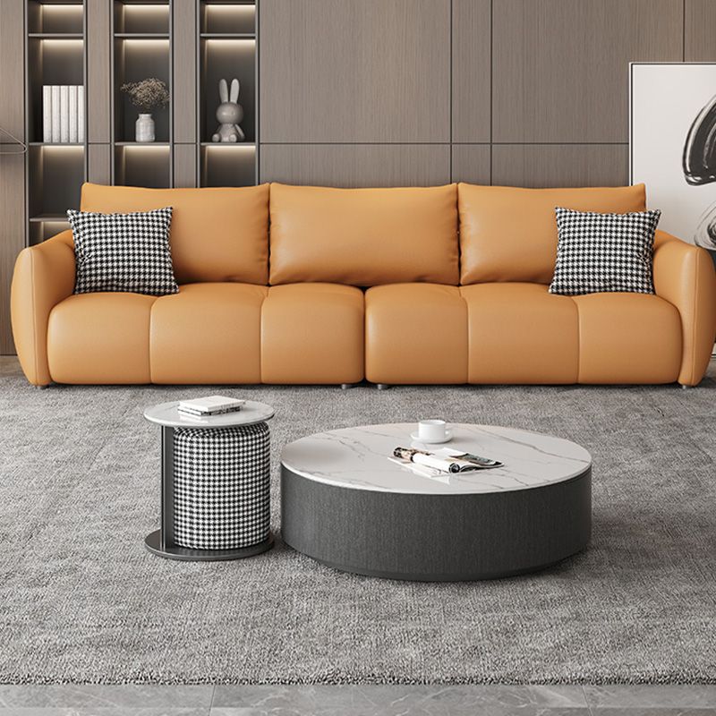 Ultra-Modern Leather Sofa with Bolster Pillows Seating for Living Room