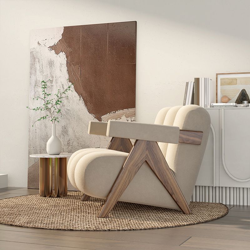 Scandinavian Wood Frame Lounge Chair Sewn Pillow Back Arm Chair