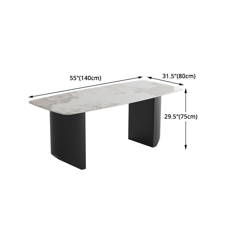Modern Steel Dinette Set 1/2/7 Pieces Rectangle White Sintered Stone Top Dining Table Set