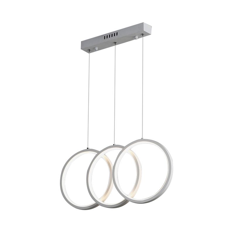 Luz de techo colgante de la oficina de 3 cabezas con tono acrílico de anillo colgante de clúster blanco en luz cálida/blanca