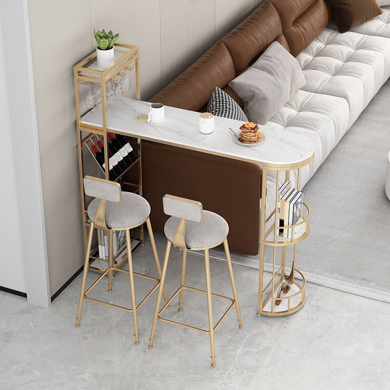 Glam Upholstered Dining Stools Round Bar Stools with Metal Base