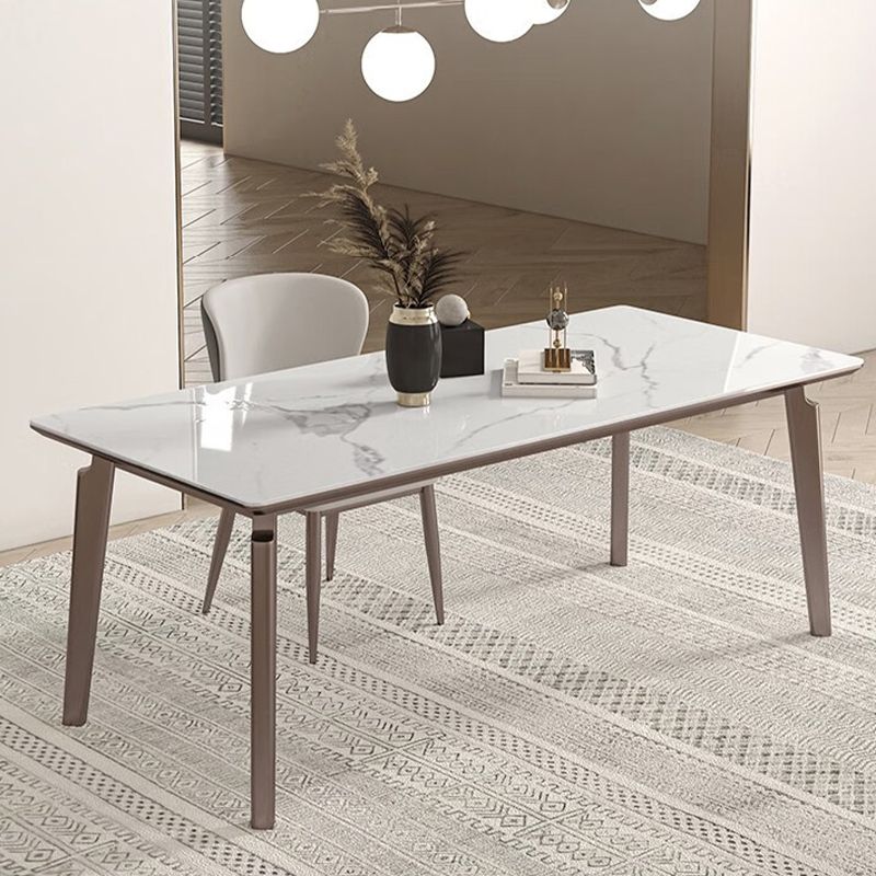 Glam Style Dinette Table Rectangle Stone Dining Room Table in White