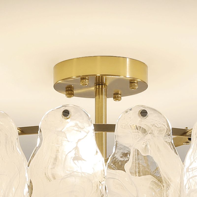 Gold Metal Semi Flush Mount Light Fixture Traditional Drum Bedroom Semi Flush Lamps with Glass Shade