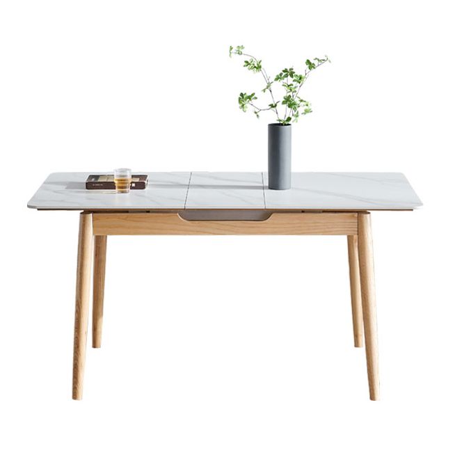 Juego de comedor de piedra sinterizado estándar con patas de madera maciza marrón claro para muebles de comedor