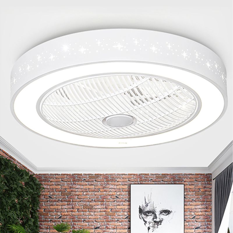 Weiße trommelförmige Lüfterlampe Nordic LED Metal Semi Flush Leuchte für Schlafzimmer