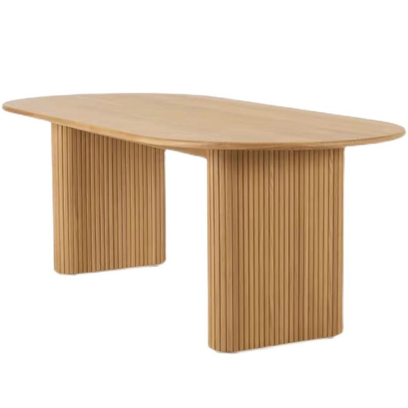 Ovaal vaste dennenhoutbruine toon eettafel eenvoud dubbele voetstuktafel voor eetkamer
