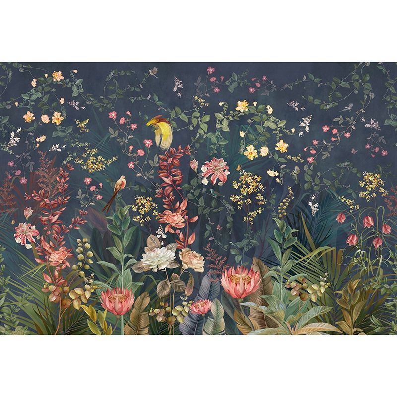 Big Wall Decor Dense Flower and Stem Mural Wallpaper for Accent Wall, Pastel Green, Custom-Made