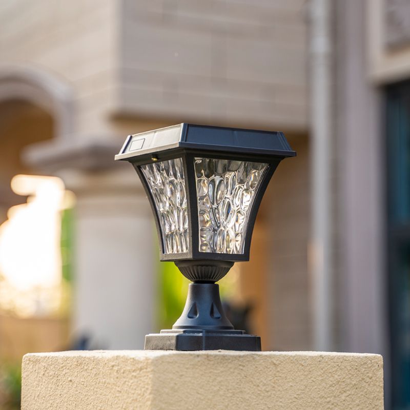 LED Black Pillar Lamp Waterproof Outdoor Light with Glass Shade for Garden