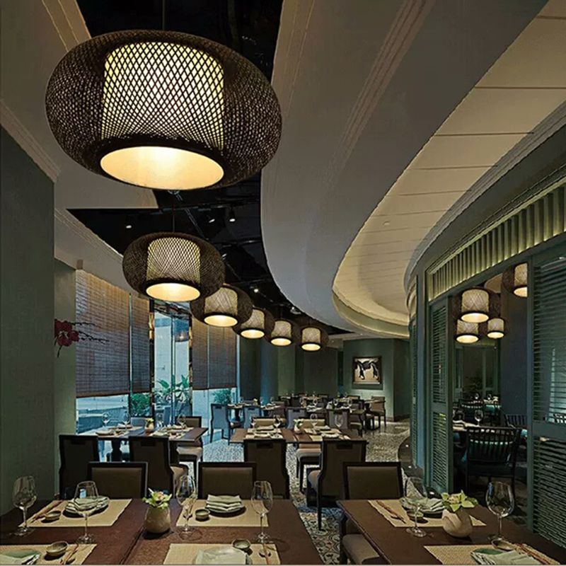 Lampada del soffitto a sospensione a sospensione in bambù in stile giapponese per soggiorno per soggiorno