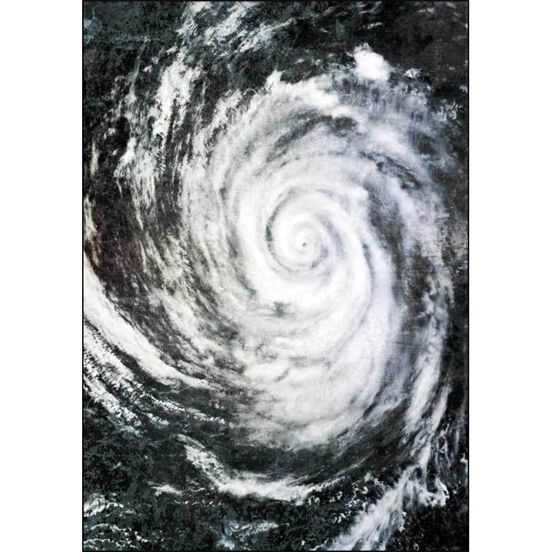 Modern Living Room Rug in Black and White Outer Space Typhoon Eye Print Rug Polyester Non-Slip Area Rug