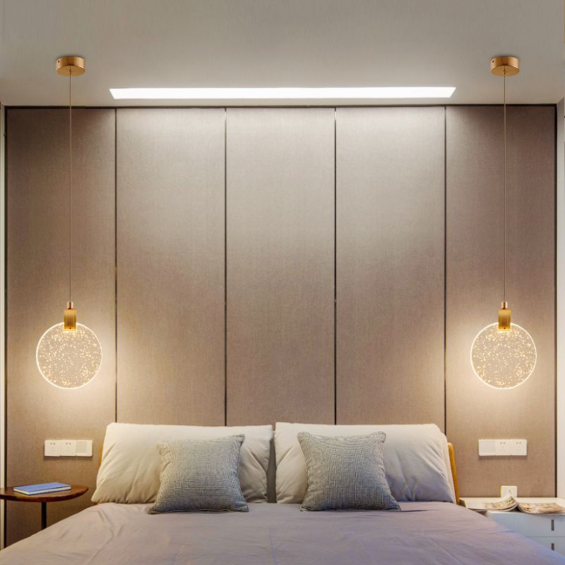 Circular Pendulum Lamp Simplicity Bubble Crystal Gold Pendant Light for Bedroom
