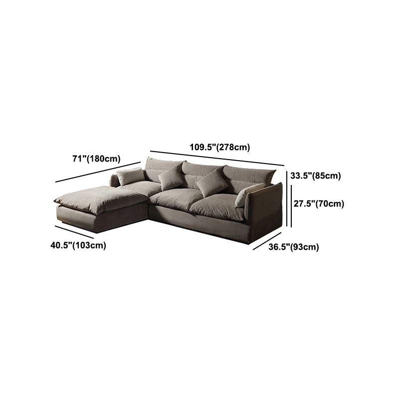 Square Arm Light-grey Contemporary Velvet L-Shape Sofa for Living Room