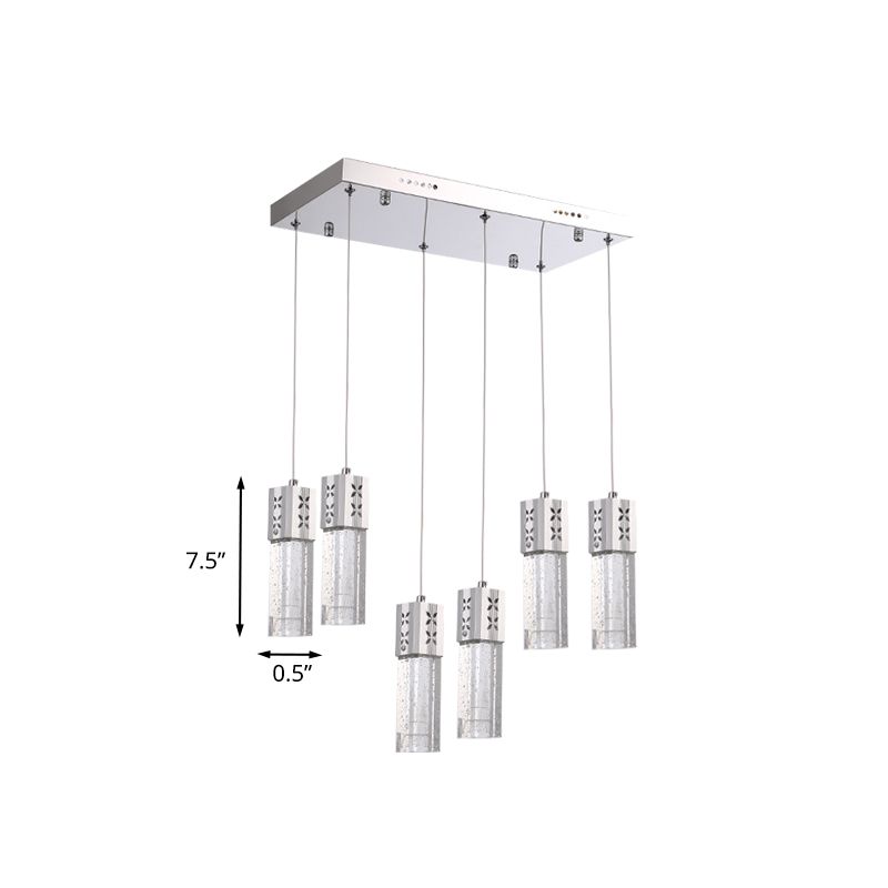 Kristallquadratschlauch Multi-Deckenlicht modernistische 6-Licht-LED-Pendellampe in Chrom