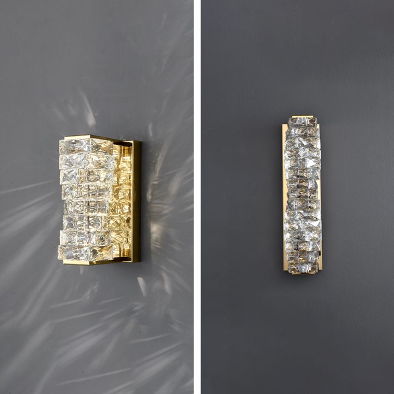 Metal Modern Wall Sconce Geometric Shape Wall Light with Crystal Shade for Study