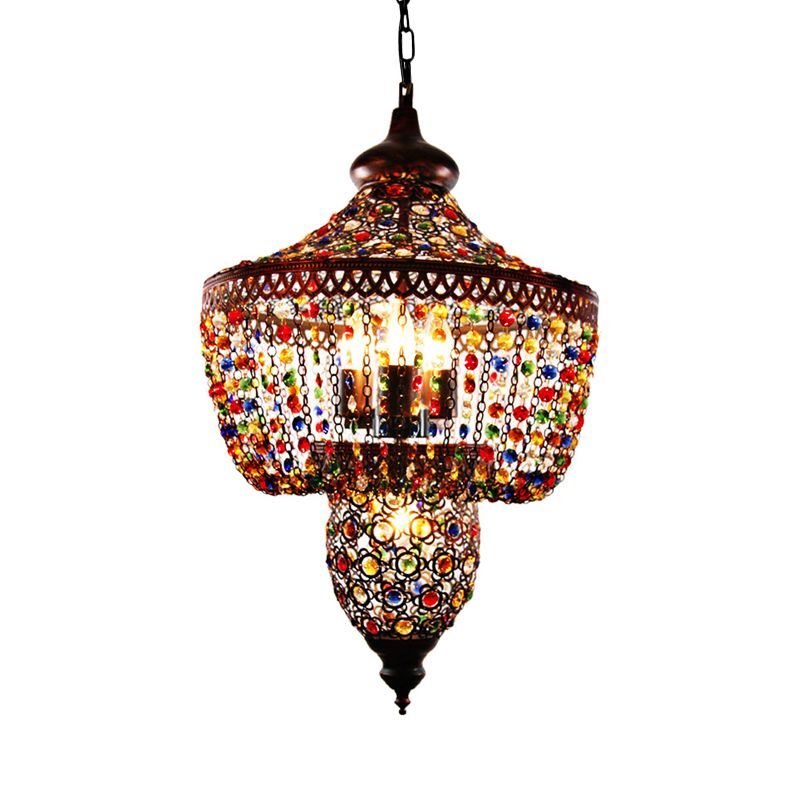 4 lampadine lampadario in metallo Light Light Bohémien Bronzo Lantern Sala da pranzo Sospensione Illuminazione