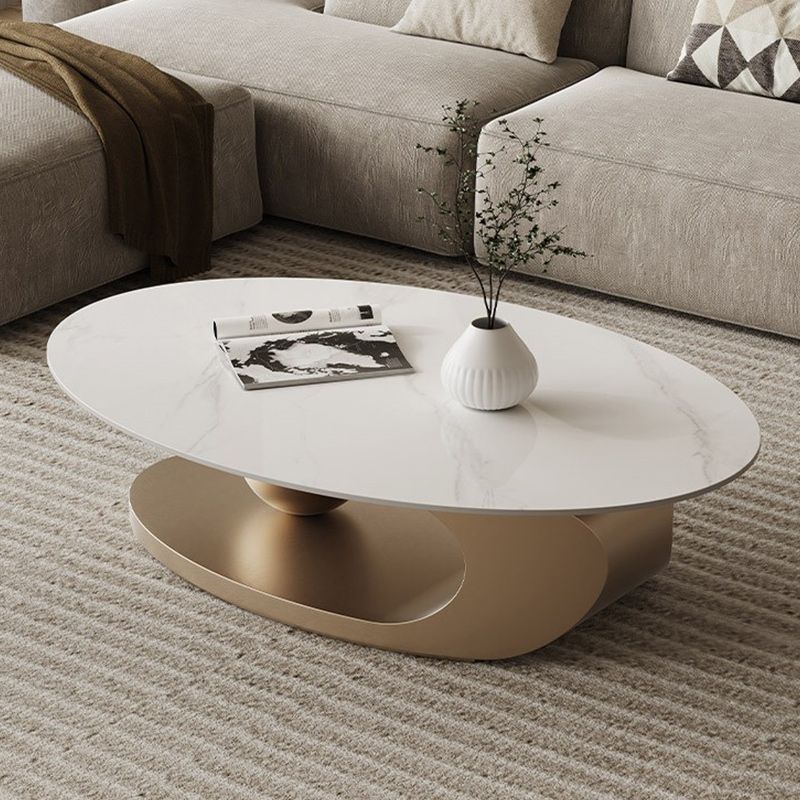 15"H Glam Coffee Table Pedestal Slate Oval Coffee Cocktail Table