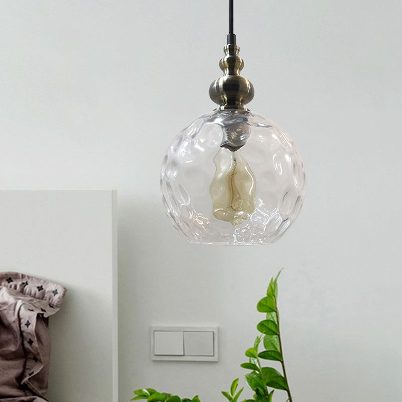 1 Bulb Globe Pendant Light Contemporary Hammered Glass Suspension Light for Boutique Kitchen