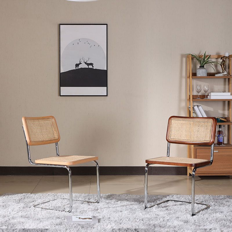 Silla lateral contemporánea de metal de ratán, silla lateral de comedor sin brazos con respaldo abierto